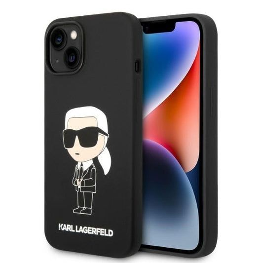 Étui pour Apple iPhone 14 Plus, Karl Lagerfeld, Silicone Ikonik Karl, Noir
