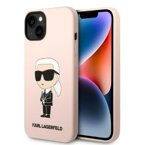 Étui pour Apple iPhone 14 Plus, Karl Lagerfeld, Silicone Ikonik Karl, Rose