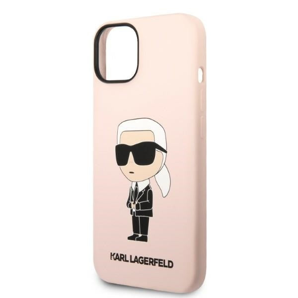Étui pour Apple iPhone 14 Plus, Karl Lagerfeld, Silicone Ikonik Karl, Rose