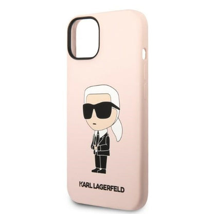 Étui pour Apple iPhone 14 Plus, Karl Lagerfeld, Silicone Ikonik Karl, Rose
