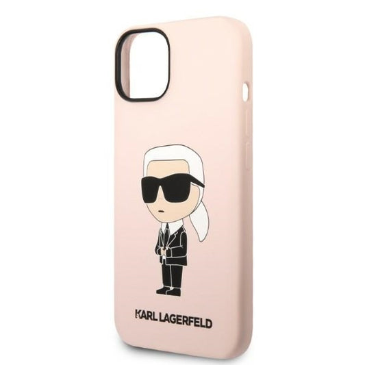 Étui pour Apple iPhone 14 Plus, Karl Lagerfeld, Silicone Ikonik Karl, Rose