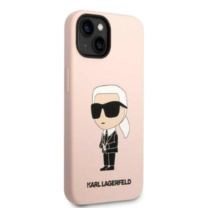 Étui pour Apple iPhone 14 Plus, Karl Lagerfeld, Silicone Ikonik Karl, Rose