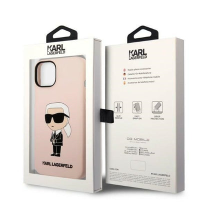 Étui pour Apple iPhone 14 Plus, Karl Lagerfeld, Silicone Ikonik Karl, Rose