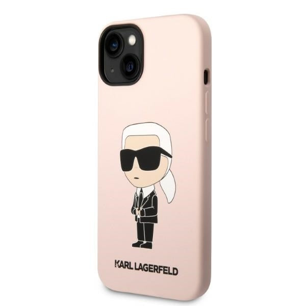 Étui pour Apple iPhone 14 Plus, Karl Lagerfeld, Silicone Ikonik Karl, Rose