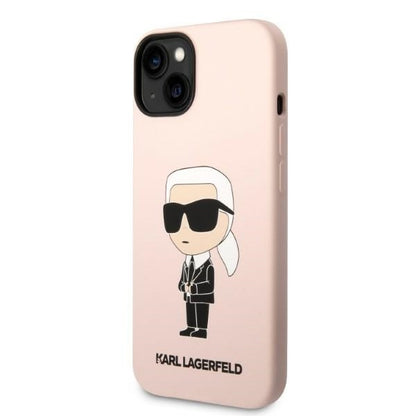 Étui pour Apple iPhone 14 Plus, Karl Lagerfeld, Silicone Ikonik Karl, Rose