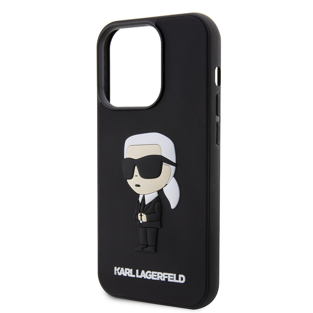 Étui pour Apple iPhone 14 Pro, Karl Lagerfeld, 3D Rubber Ikonik Karl, Noir