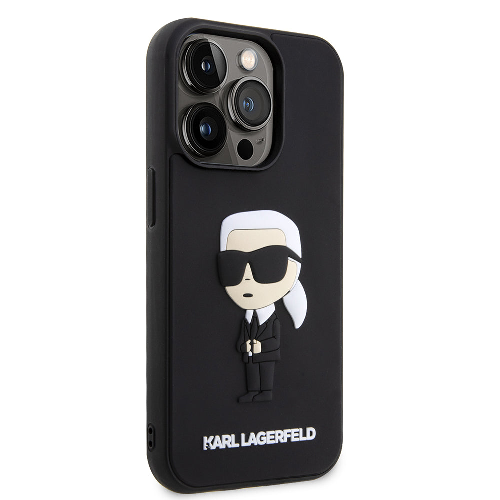 Étui pour Apple iPhone 14 Pro, Karl Lagerfeld, 3D Rubber Ikonik Karl, Noir