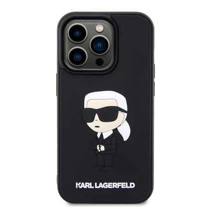 Étui pour Apple iPhone 14 Pro, Karl Lagerfeld, 3D Rubber Ikonik Karl, Noir