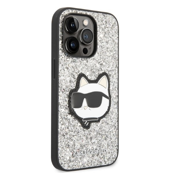 Housse pour Apple iPhone 14 Pro, Karl Lagerfeld, Glitter Choupette Patch, Argentée