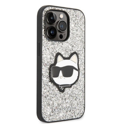 Housse pour Apple iPhone 14 Pro, Karl Lagerfeld, Glitter Choupette Patch, Argentée