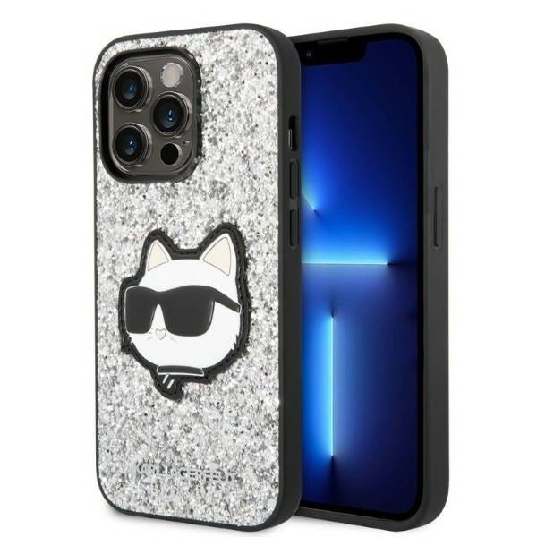 Housse pour Apple iPhone 14 Pro, Karl Lagerfeld, Glitter Choupette Patch, Argentée