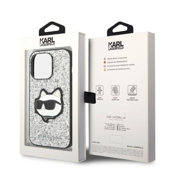 Housse pour Apple iPhone 14 Pro, Karl Lagerfeld, Glitter Choupette Patch, Argentée