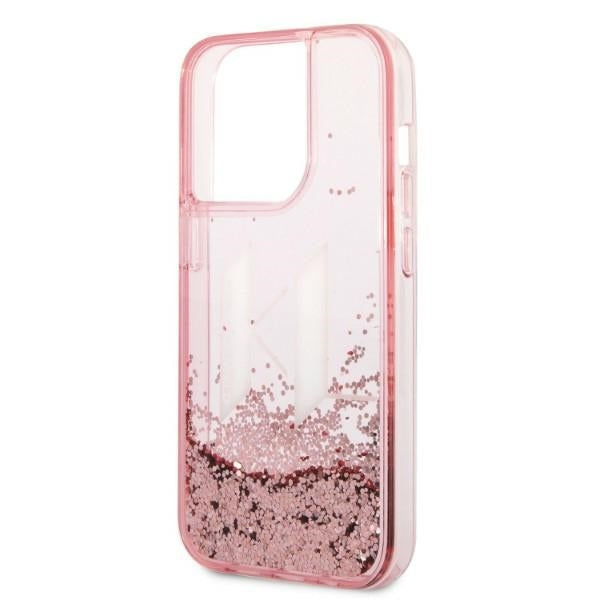 Étui pour Apple iPhone 14 Pro, Karl Lagerfeld, Glitter Liquid Big KL, Rose