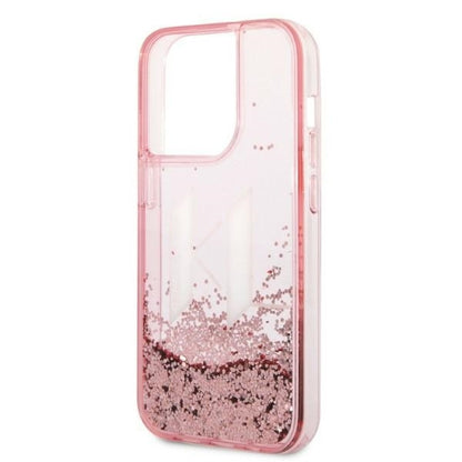 Étui pour Apple iPhone 14 Pro, Karl Lagerfeld, Glitter Liquid Big KL, Rose