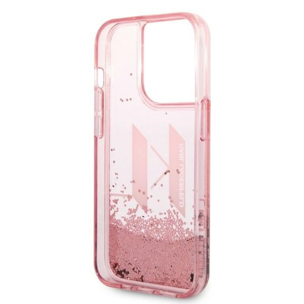 Étui pour Apple iPhone 14 Pro, Karl Lagerfeld, Glitter Liquid Big KL, Rose