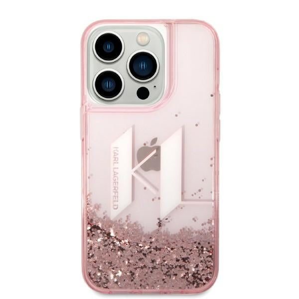 Étui pour Apple iPhone 14 Pro, Karl Lagerfeld, Glitter Liquid Big KL, Rose