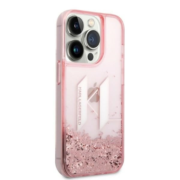 Étui pour Apple iPhone 14 Pro, Karl Lagerfeld, Glitter Liquid Big KL, Rose