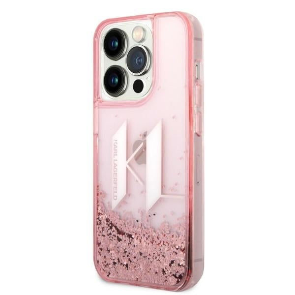 Étui pour Apple iPhone 14 Pro, Karl Lagerfeld, Glitter Liquid Big KL, Rose