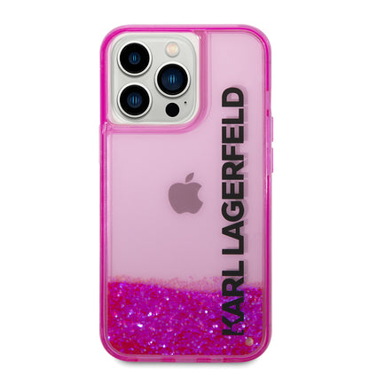 Étui pour Apple iPhone 14 Pro, Karl Lagerfeld, Liquid Glitter KL Logo, Rose