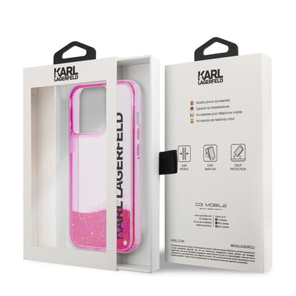 Étui pour Apple iPhone 14 Pro, Karl Lagerfeld, Liquid Glitter KL Logo, Rose