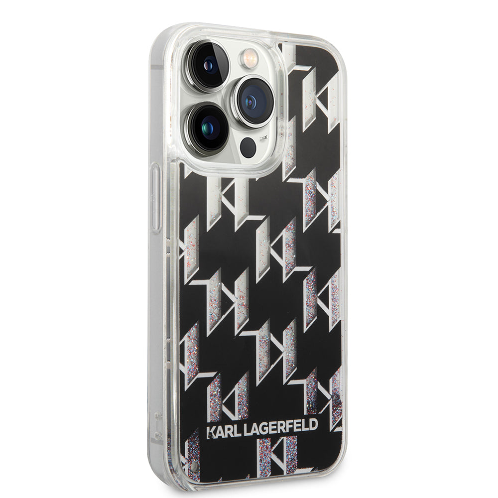 Étui pour Apple iPhone 14 Pro, Karl Lagerfeld, Monogramme à Paillettes Liquides, Noir