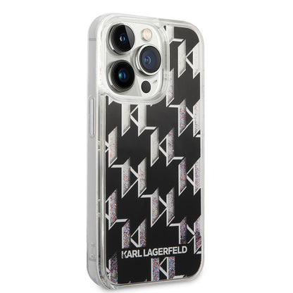 Étui pour Apple iPhone 14 Pro, Karl Lagerfeld, Monogramme à Paillettes Liquides, Noir