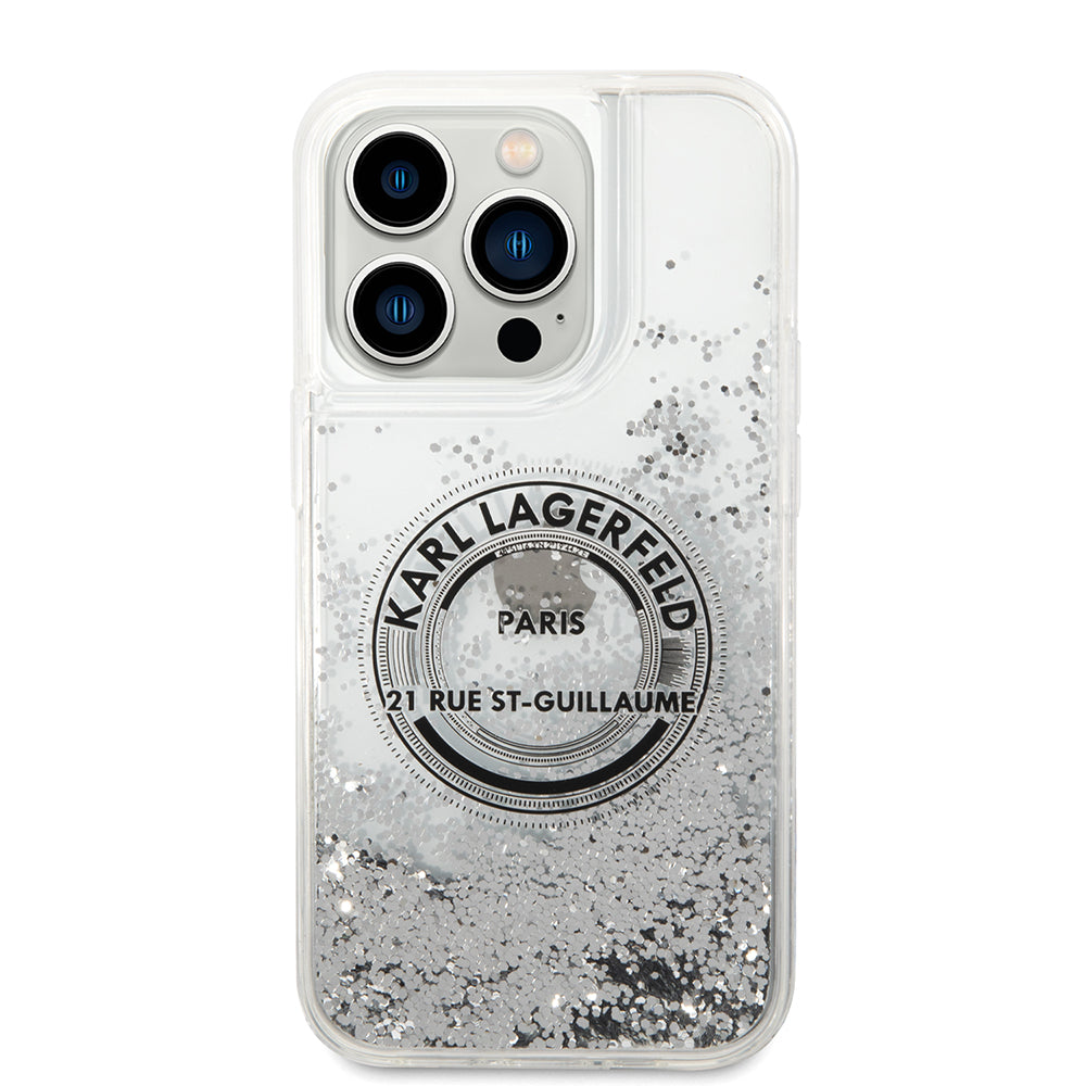 Étui pour Apple iPhone 14 Pro, Karl Lagerfeld, Liquid Glitter RSG, Argenté