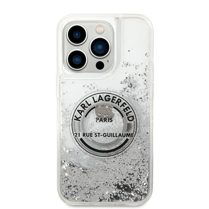Étui pour Apple iPhone 14 Pro, Karl Lagerfeld, Liquid Glitter RSG, Argenté