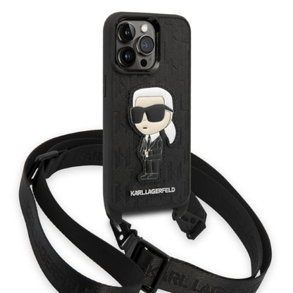 Case for Apple iPhone 14 Pro, Karl Lagerfeld, Monogram Ikonik Karl, Black