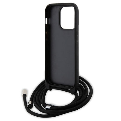 Étui pour Apple iPhone 14 Pro, Karl Lagerfeld, Saffiano Crossbody Metal Pin Karl & Choupette, Noir