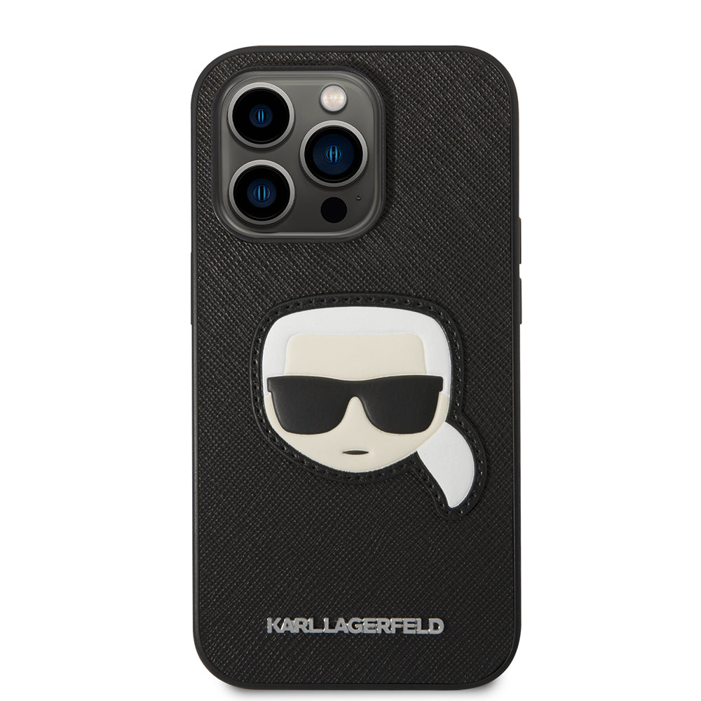 Étui pour Apple iPhone 14 Pro, Karl Lagerfeld, Saffiano Karl's Head, Noir