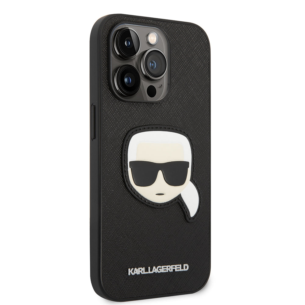 Étui pour Apple iPhone 14 Pro, Karl Lagerfeld, Saffiano Karl's Head, Noir