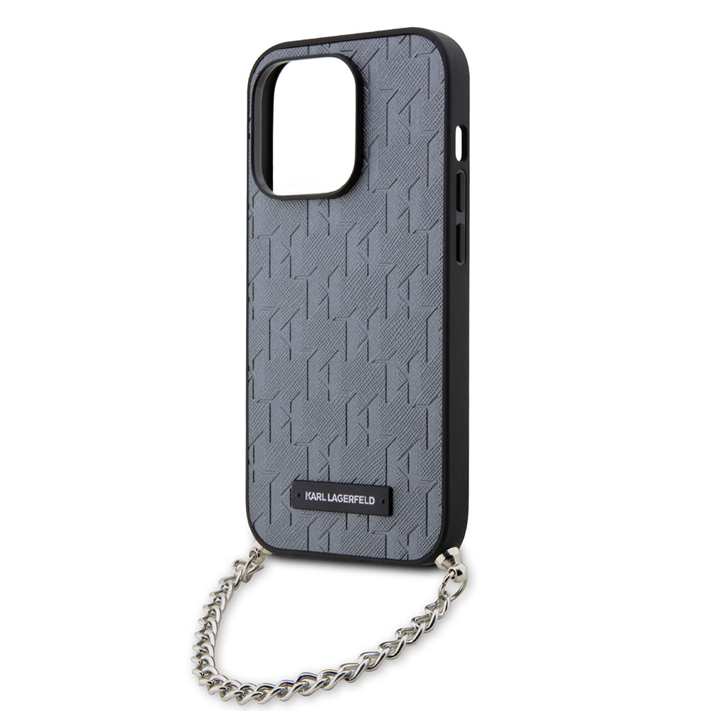 Étui pour Apple iPhone 14 Pro, Karl Lagerfeld, Saffiano Monogram Chain, Argenté
