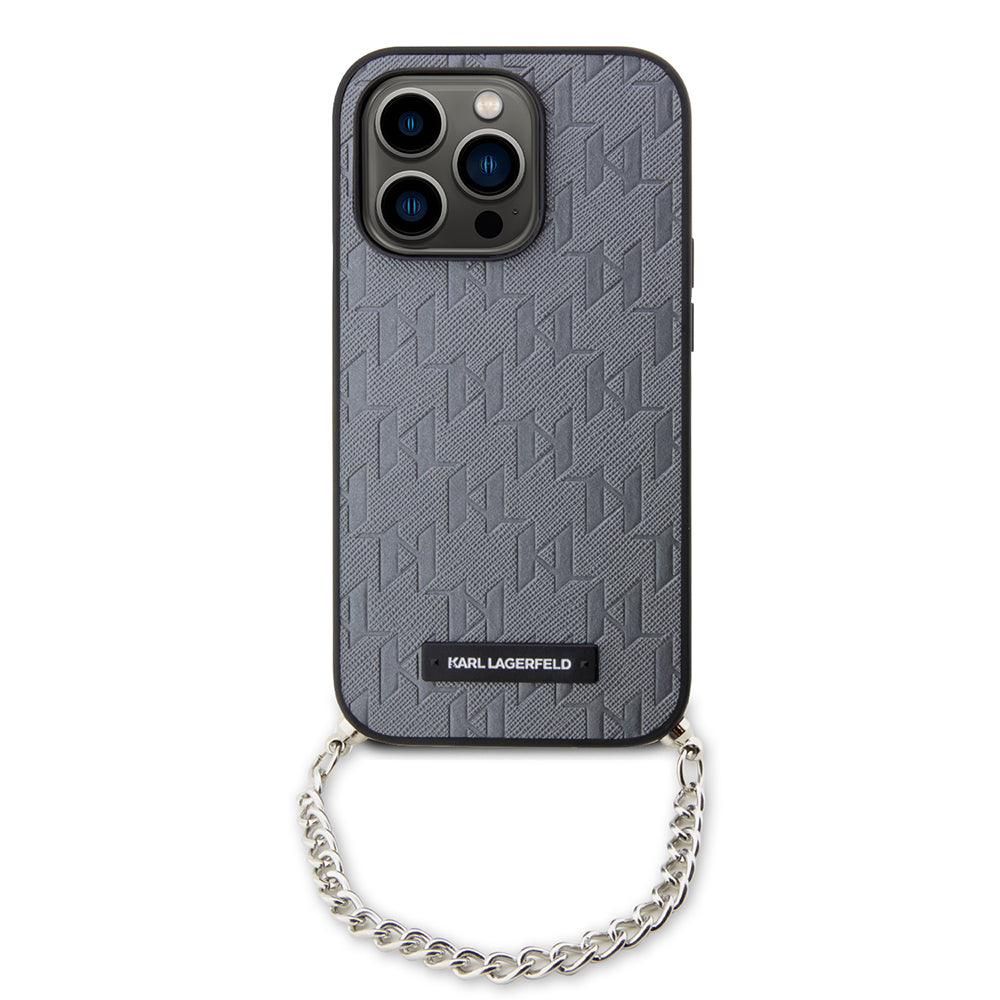 Étui pour Apple iPhone 14 Pro, Karl Lagerfeld, Saffiano Monogram Chain, Argenté