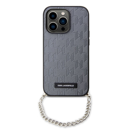 Étui pour Apple iPhone 14 Pro, Karl Lagerfeld, Saffiano Monogram Chain, Argenté