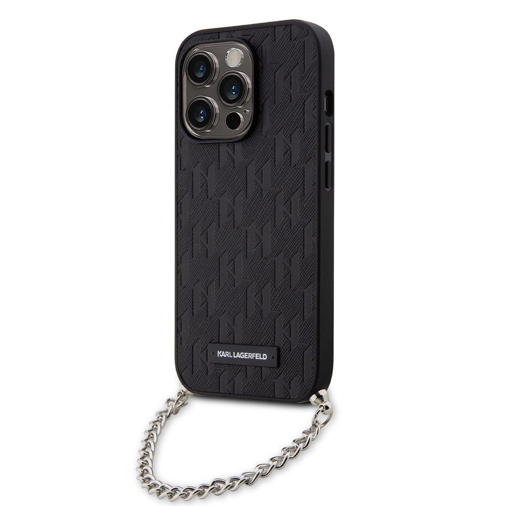 Étui pour Apple iPhone 14 Pro, Karl Lagerfeld, Saffiano Monogram Chain, Noir