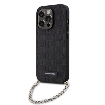 Étui pour Apple iPhone 14 Pro, Karl Lagerfeld, Saffiano Monogram Chain, Noir