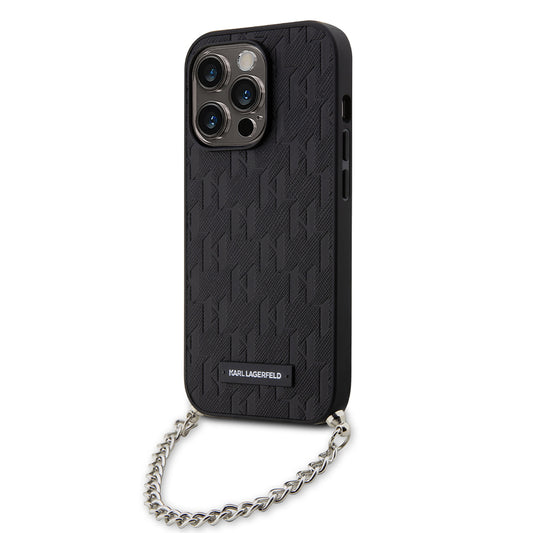 Case for Apple iPhone 14 Pro, Karl Lagerfeld, Saffiano Monogram Chain, Black