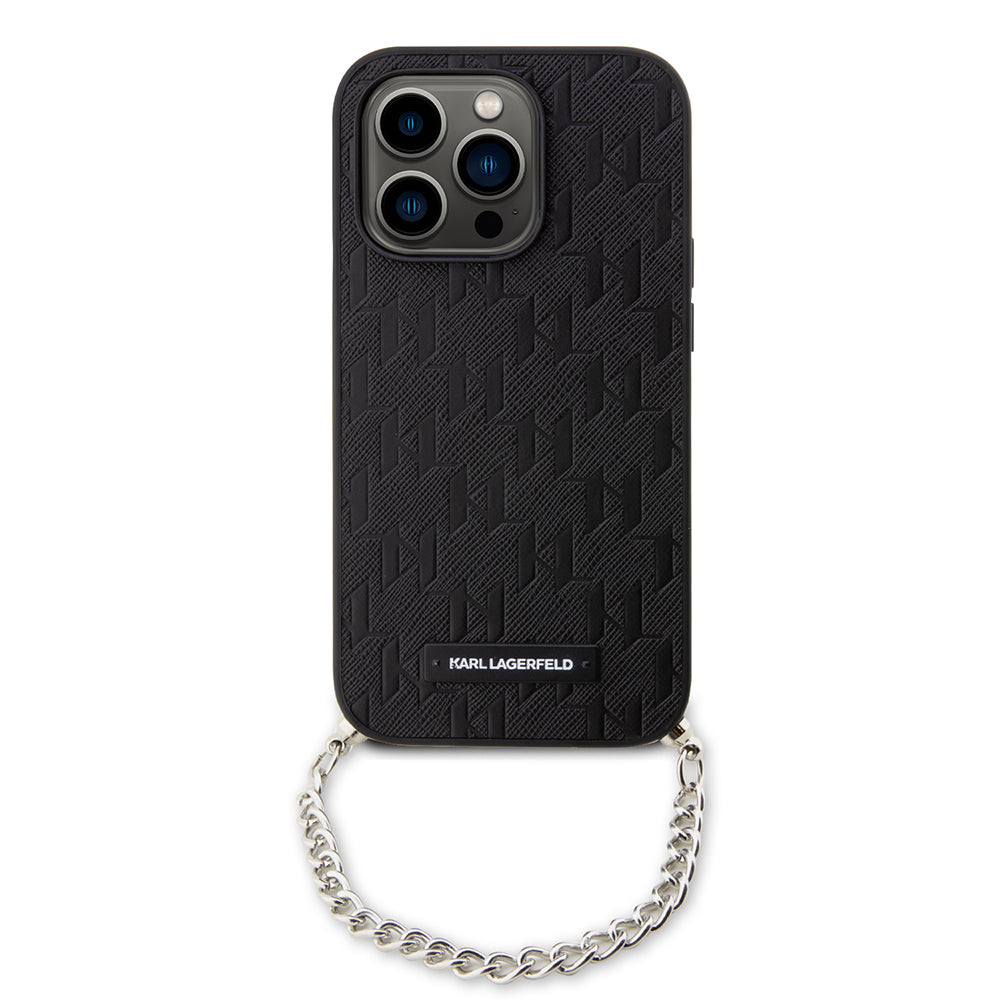 Étui pour Apple iPhone 14 Pro, Karl Lagerfeld, Saffiano Monogram Chain, Noir