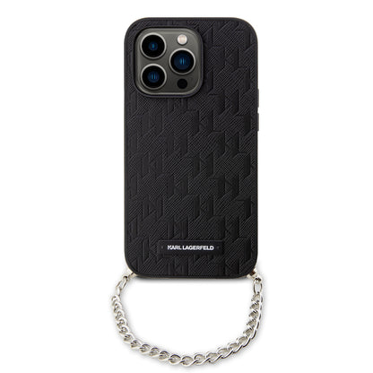 Étui pour Apple iPhone 14 Pro, Karl Lagerfeld, Saffiano Monogram Chain, Noir
