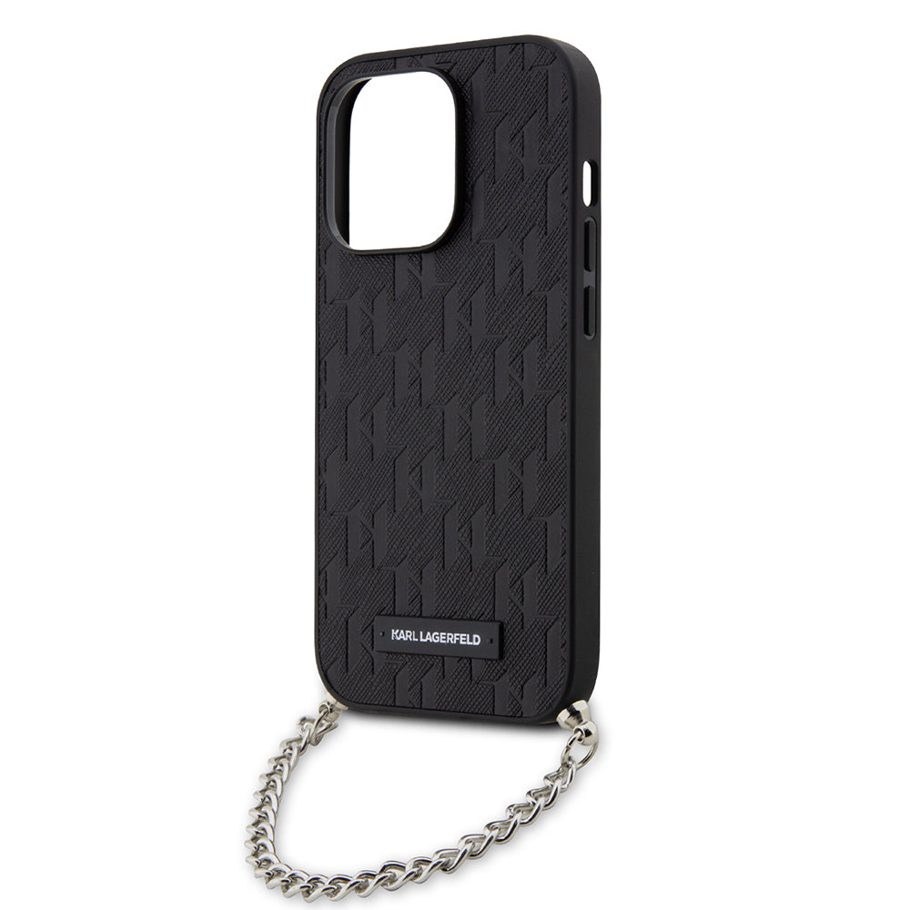 Étui pour Apple iPhone 14 Pro, Karl Lagerfeld, Saffiano Monogram Chain, Noir