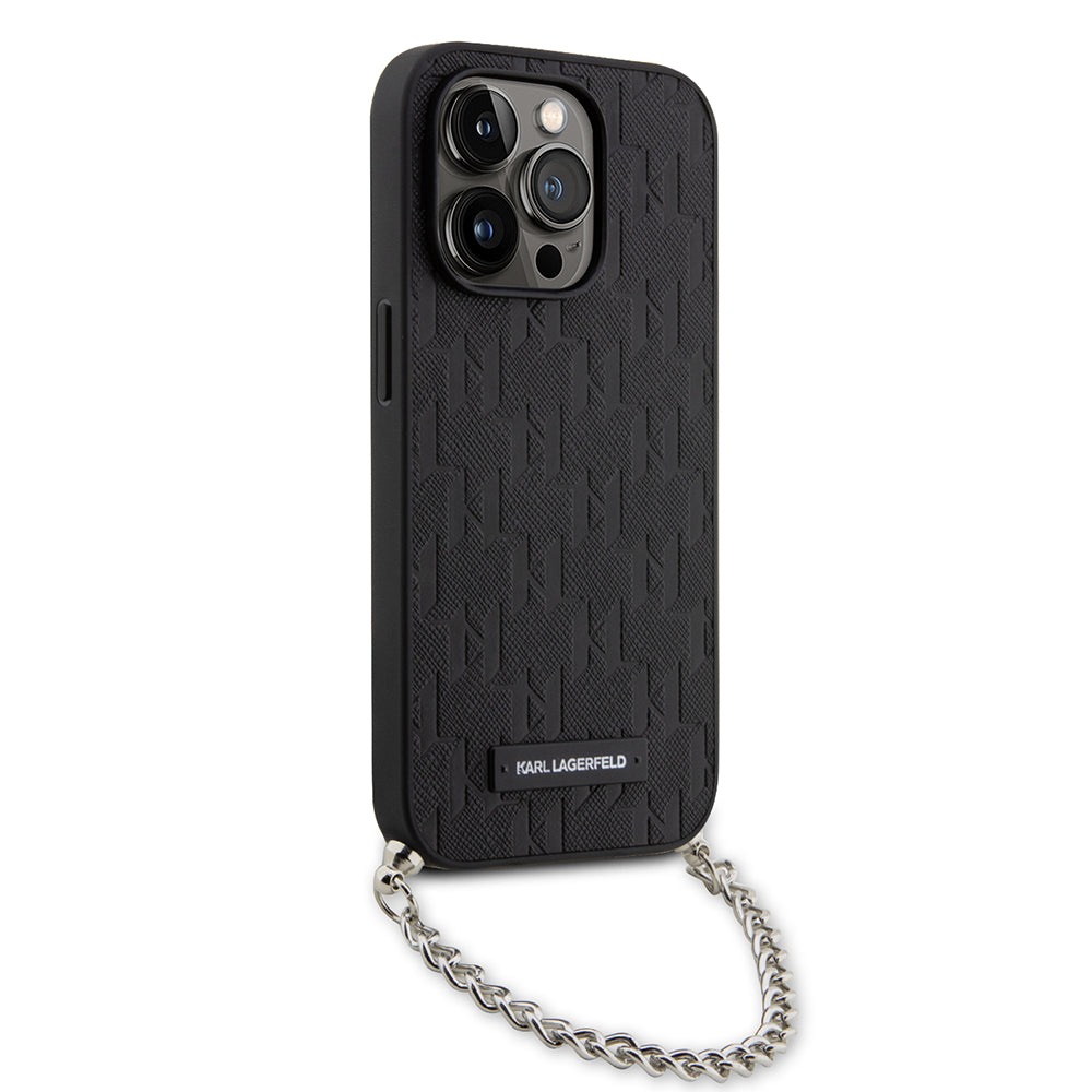 Étui pour Apple iPhone 14 Pro, Karl Lagerfeld, Saffiano Monogram Chain, Noir