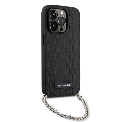 Étui pour Apple iPhone 14 Pro, Karl Lagerfeld, Saffiano Monogram Chain, Noir