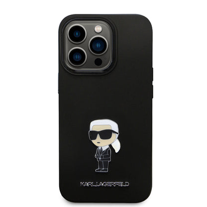 Étui pour Apple iPhone 14 Pro, Karl Lagerfeld, Silicone Ikonik Karl Metal, Noir