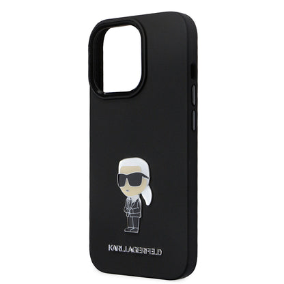 Étui pour Apple iPhone 14 Pro, Karl Lagerfeld, Silicone Ikonik Karl Metal, Noir
