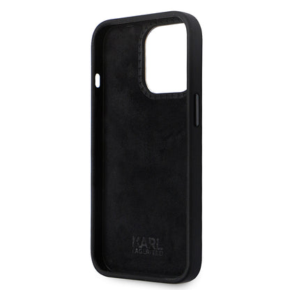 Étui pour Apple iPhone 14 Pro, Karl Lagerfeld, Silicone Ikonik Karl Metal, Noir