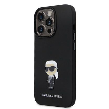 Étui pour Apple iPhone 14 Pro, Karl Lagerfeld, Silicone Ikonik Karl Metal, Noir