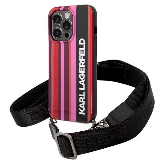 Étui pour Apple iPhone 14 Pro Max, Karl Lagerfeld, Color Stripes with Strap, Rose