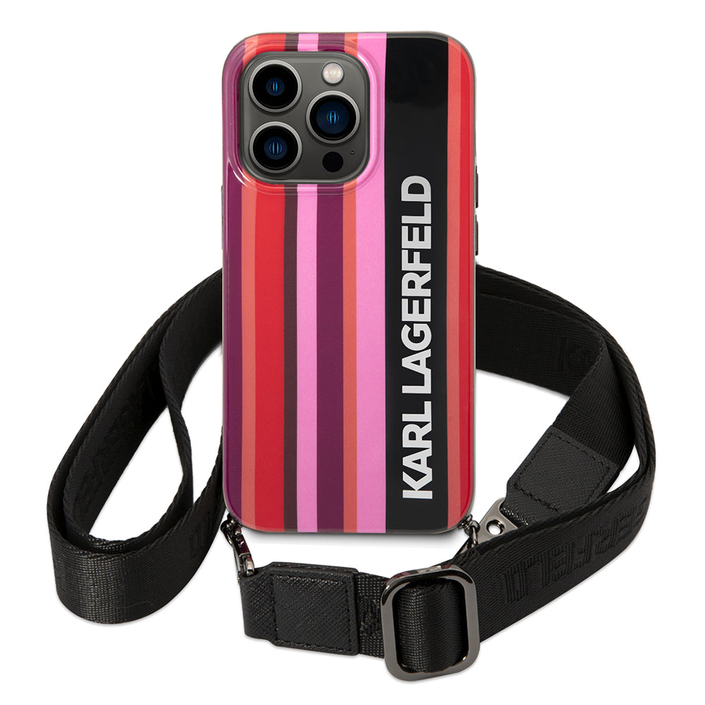 Étui pour Apple iPhone 14 Pro Max, Karl Lagerfeld, Color Stripes with Strap, Rose