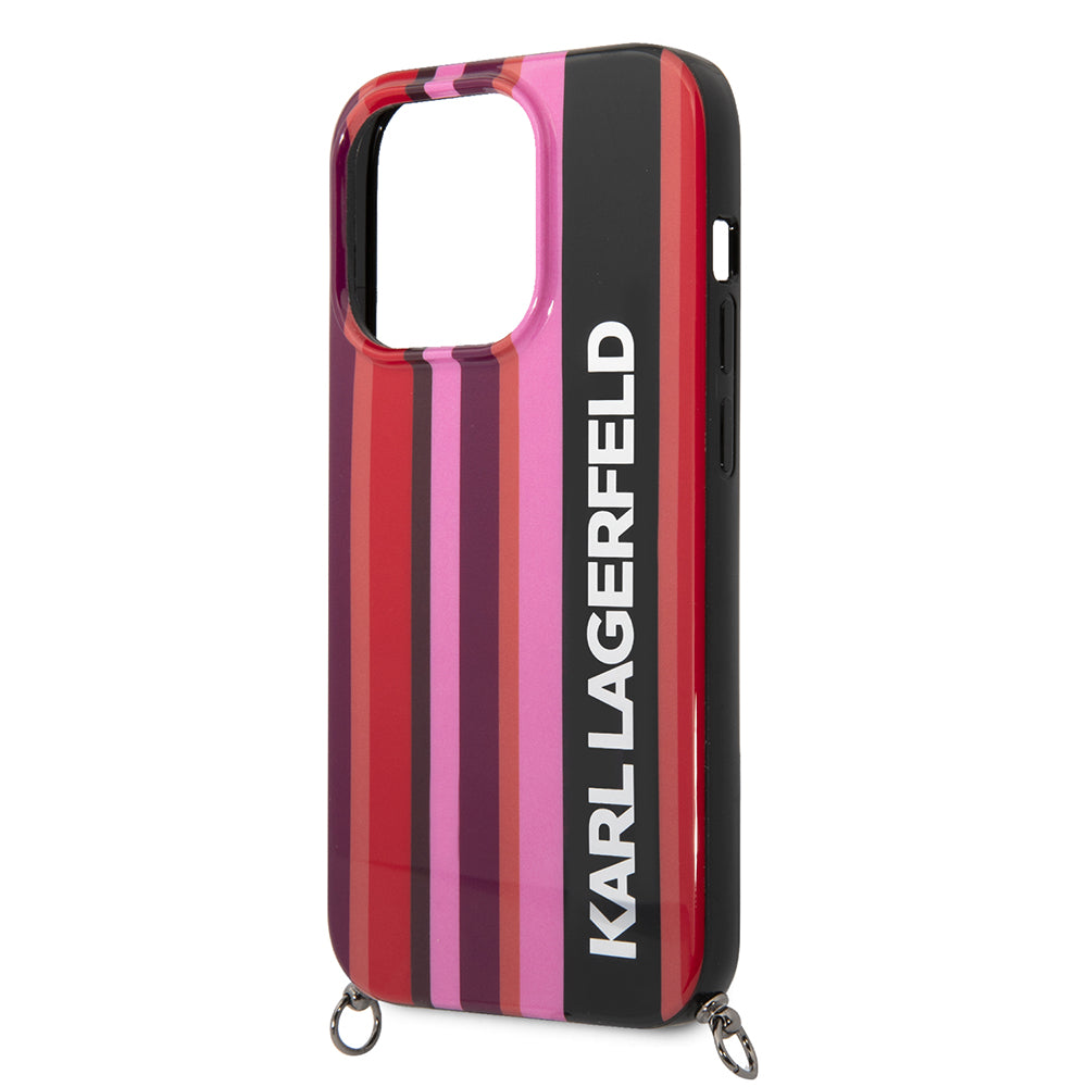 Étui pour Apple iPhone 14 Pro Max, Karl Lagerfeld, Color Stripes with Strap, Rose